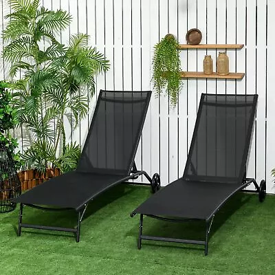 Set Of 2 Chaise Lounge Chair Patio Lounger With Two Wheels • $179.99