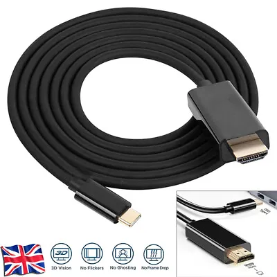Phone/Laptop To TV USB Type C To HDMI Lead 4K 60Hz UHD Cable 1.8m Black UK • £8.88