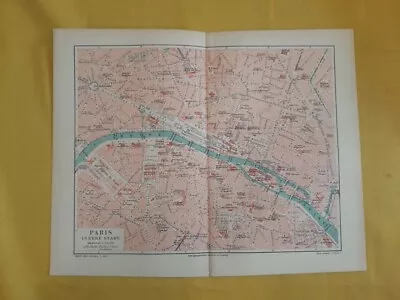 1924 PARIS Vintage City Map France Antique ORIGINAL 11.5 X 9.5 Color C13-3 • $24.90