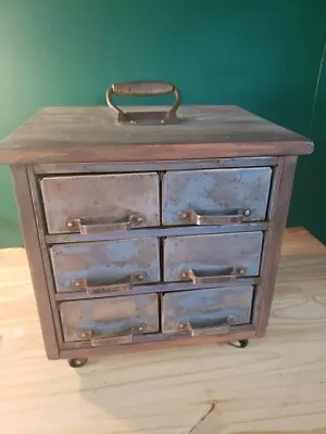 Vintage  Industrial Metal / Wood 9 Drawer Small Parts Storage Cabinet  Heavy • $175