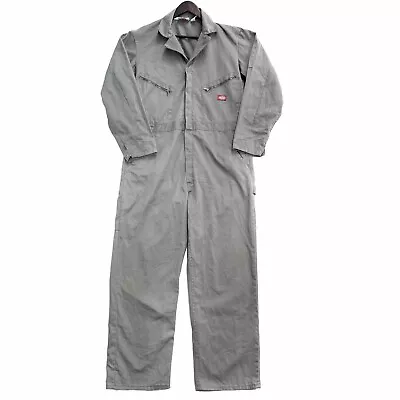 Dickies Grey Coverall Boiler Suit Jumpsuit Workwear Zip Up Size 44 Tall • $119.95