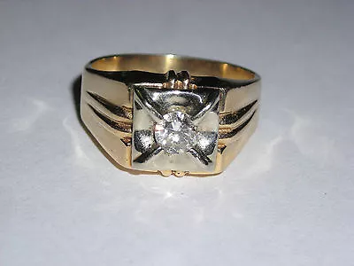 Mens 14K Yellow & White Gold 40 Point Solitare DIamond Ring  Awesome  • $925