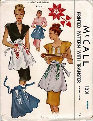 APRON Embroidered SCALLOPED Edge One Size McCall 1231 VTG 1945 Sewing Pattern • $6.50