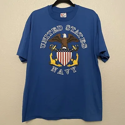 Vintage Hanes US Navy Graphic Art T Shirt Sz XLarge Puffy Eagle Made In USA XL • $40