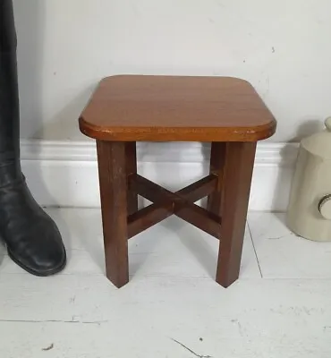 Oak Antique Side Table Arts Crafts Curved Corners Small Stool Free Postage  • £45