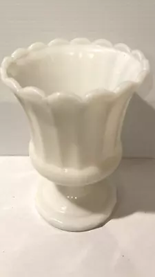 VTG  Milk Glass Fluted Vase Urn Planter Scalloped Top And Pedestal Base 5 7/8” • $14
