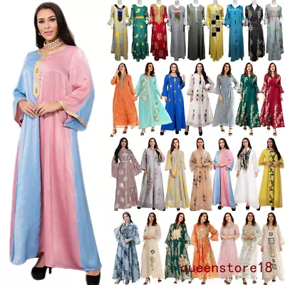 Dubai Abaya Moroccan Sequin Long Dress Women Turkish Evening Gown Kaftan Islamic • $44.75