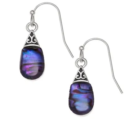 Teardrop Earrings Purple Paua Abalone Shell Silver Fashion Jewellery Gift Boxed • £9.95