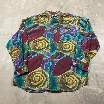 Vintage 90s Silk Shirt Abstract Art Men’s L Funky 80s • $19.99