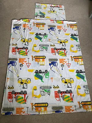 Baby Boy Crib Bedding Set 2 Pcs Construction Vehicles Duvet Cover & Pillow Case • $13