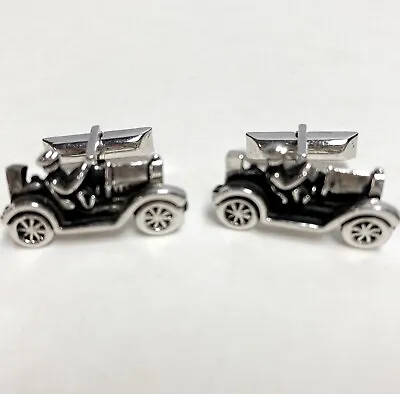 Vtg Ford Model T Antique Car Silver Tone Cufflinks Cuff Links Swank Great Cond • $12.92