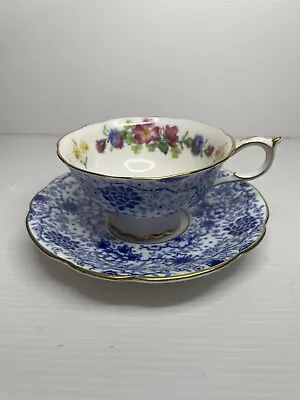 Vintage Paragon Cobalt Blue And White Floral English Bone China Teacup & Saucer  • $26