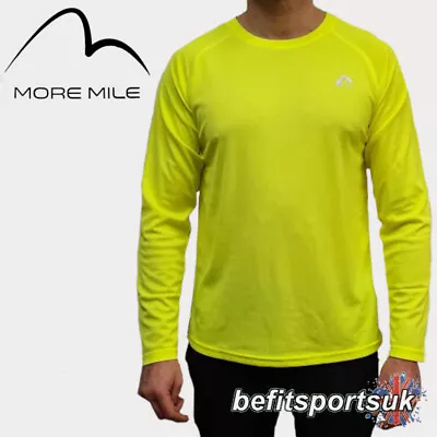 Long Sleeve Running Top Mens Hi Viz Lumino Flo Yellow Jersey Top More Mile Dri • £9.95