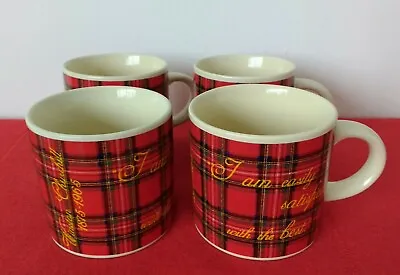 £9.99 • Buy Winston Churchill Quote Set Of 4 PAST TIMES Red Tartan Ceramic Mugs