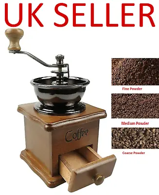 Coffee Hand Crank Grinder Manual Adjustable Ceramic Core Wooden Gift Free P&P • £17.95