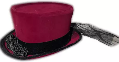 Deluxe BURGUNDY TOP HAT Black Lace Victorian Steampunk Vampire Clown Purple Cap • $27.95