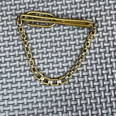 Vintage Swank Tie Bar Clip Mens Gold Color Open Body With Chain Retro • $9.95