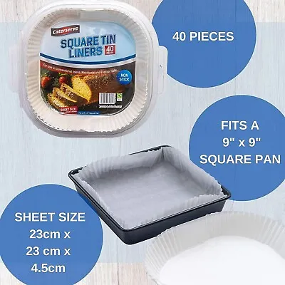 Square Tin Liners Baking 9 Inch â40 Non-Stick Baking Paper Liners For Baking • £12.80