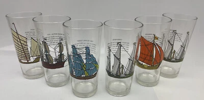 $64.95 • Buy Vintage Set Of 6 Brockway Drinking Glasses Historic Sailing Ships H. SALT 12 Oz.