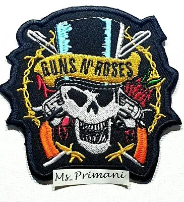 £2.59 • Buy Embroidered Guns And Roses Sew/Iron On Patch Biker Rock Music Badge 9 X 9 CM