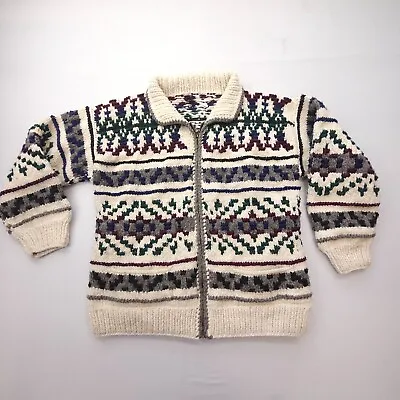 Hand Made In Ecuador Heavy Wool Sweater Adult Large Southwestern Aztec Full Zip • $39.99