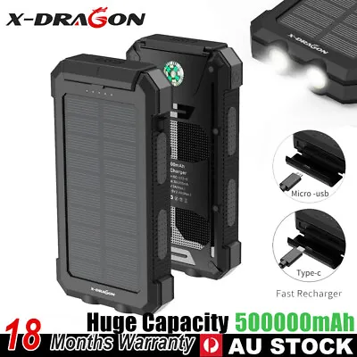 $49.99 • Buy 500000mAh Portable Solar Panel Dual USB External Battery Power Bank Pack Charger