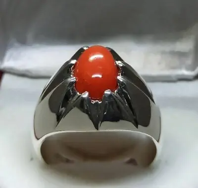 Natural Deep Red Australian Coral Mens Ring Sterling Silver 925 Dark Red Marjan • $140