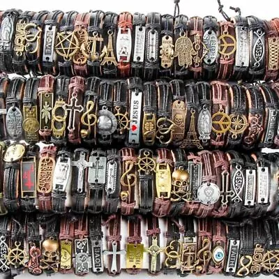 Wholesale Lots 30pcs Mixed Styles Vintage Alloy Leather Cuff Bracelets Jewelry • $29.03