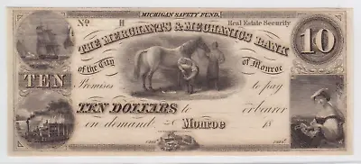 1800s Merchant's & Mechanics Bank $10 Obsolete Remainder Note Monroe MI • $89.95