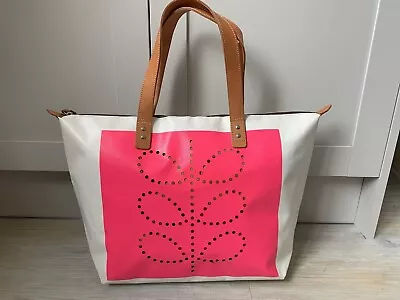 Orla Kiely Tarpaulin With Leather Handles Shopper Tote Shoulder Bag • £75