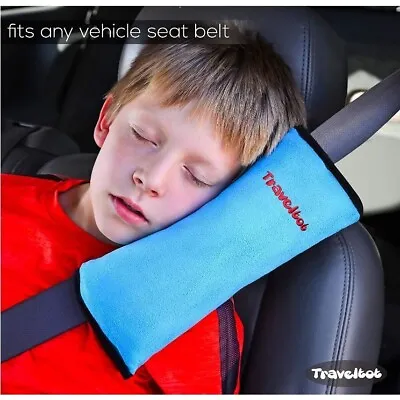 Seatbelt Travel Pillow For Car Stroller Plane Kids Soft Blue Washable • £3.38