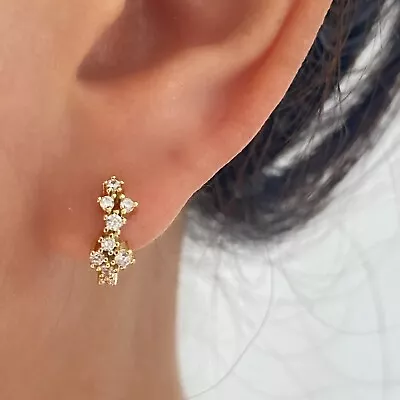 $19.97 • Buy Stacker Earrings 925 Sterling Silver Huggie Hoop Gold Multi Cubic Sleeper