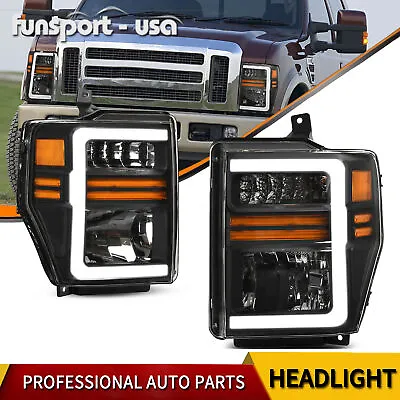 Sequential LED DRL Black Headlights For 2008-2010 Ford F250 F350 F450 Super Duty • $189.99