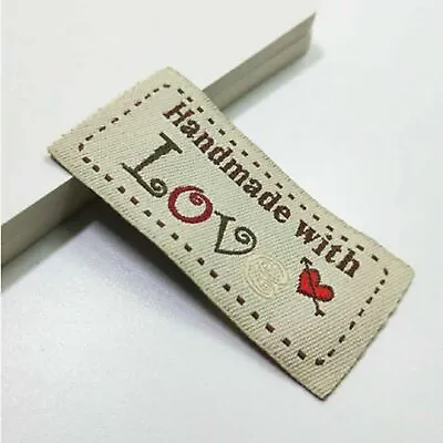 Beige Fabric Labels Hand Made With Love Sew On Clothing Label Tags 50x25mm • £1.25