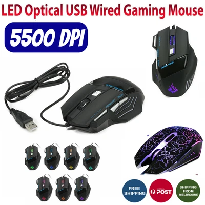 $13.95 • Buy AU NEW 5500 DPI Gaming Mouse 7 Buttons Color LED USB Optical Wired For Pro Gamer