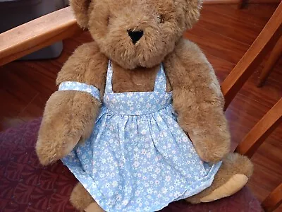 VTG 16' Vermont Teddy Bear CoBrown Plush Bear Blue Floral Dress Fully Jointed • $18