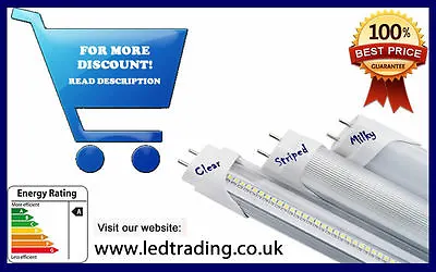 LED T8G13 Tube Light 2ft/3ft/4ft  (6500k/4000k/3000k) Clear/milky/striped • £11.50