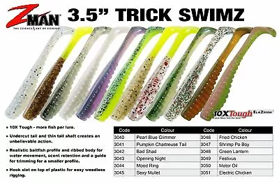 ZMan Trick SwimZ 3.5  Soft Plastic Fishing Lure Swims - Choose Colour BRAND NEW  • $9.75