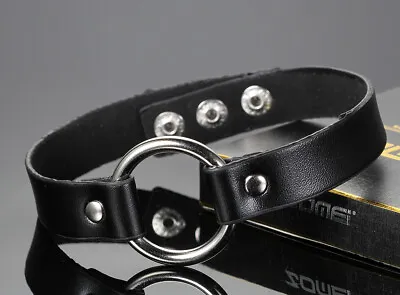 Punk Mens Womens Gothic O-Ring Leather Charm Black Collar Choker Unisex Necklace • $9.89