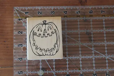 VIP Pumpkin Harvest JACK-O-LANTERN Mouth Smile Halloween Rubber Stamp Wood F • $6