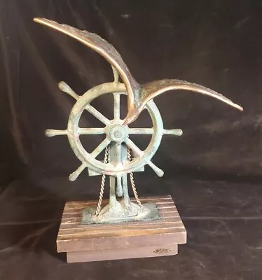 Vintage Curtis Jere Bronze Seagull On Copper Ship Wheel Sculpture MCM EUC • $122.34