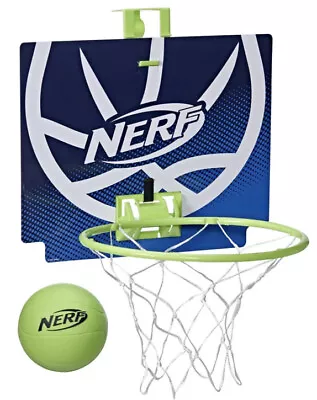 NERF Nerfoop Classic Mini Foam Basketball Hoop Hooks On Doors Black/green Ball • $11.67