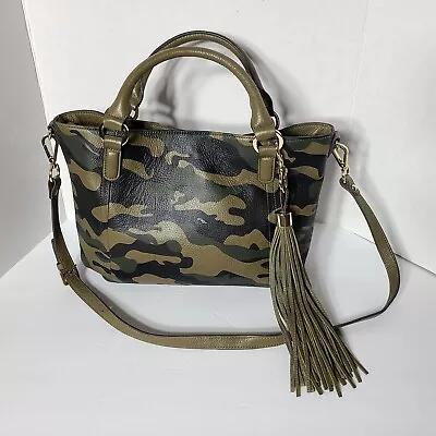 G.I.L.I. Roma 3 Leather Satchel Tote Crossbody Camo Detachable Strap Tassel • $79.93