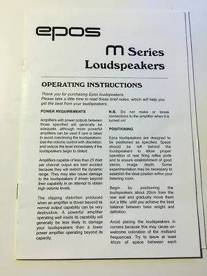 Epos M Series Speaker Owners Manual *Original* • $17