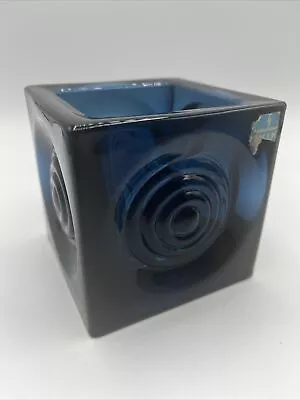 Viking Glass Bullseye Bull's Eye Charcoal Blue Cube  Candle Holder 3.5  Sticker • $109.99