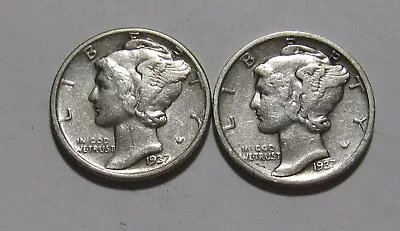 1937 & 1937 D Mercury Dime - NICE Mixed Condition - 185SU • $0.99