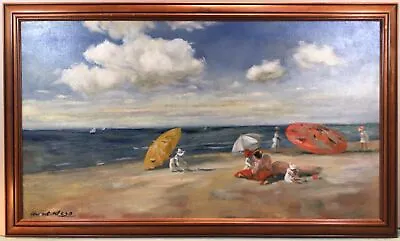 Signed Framed Beach Scene Oil Painting  Circa 1980s • $394.80