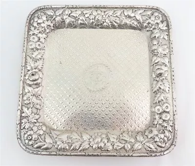 Sterling Silver Repousse Square Footed Salver C. 1877 By Dominick And Haff  • $285