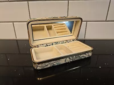 Floral Tapestry Jewelry Box Mirror  Compartment 6.5  X 3.25  Ear Ring Holder Use • $12.99
