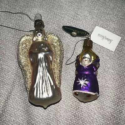 Christborn Angels 2-Christmas Ornament Hand Painted Blown Glass Germany Vintage • $14.99